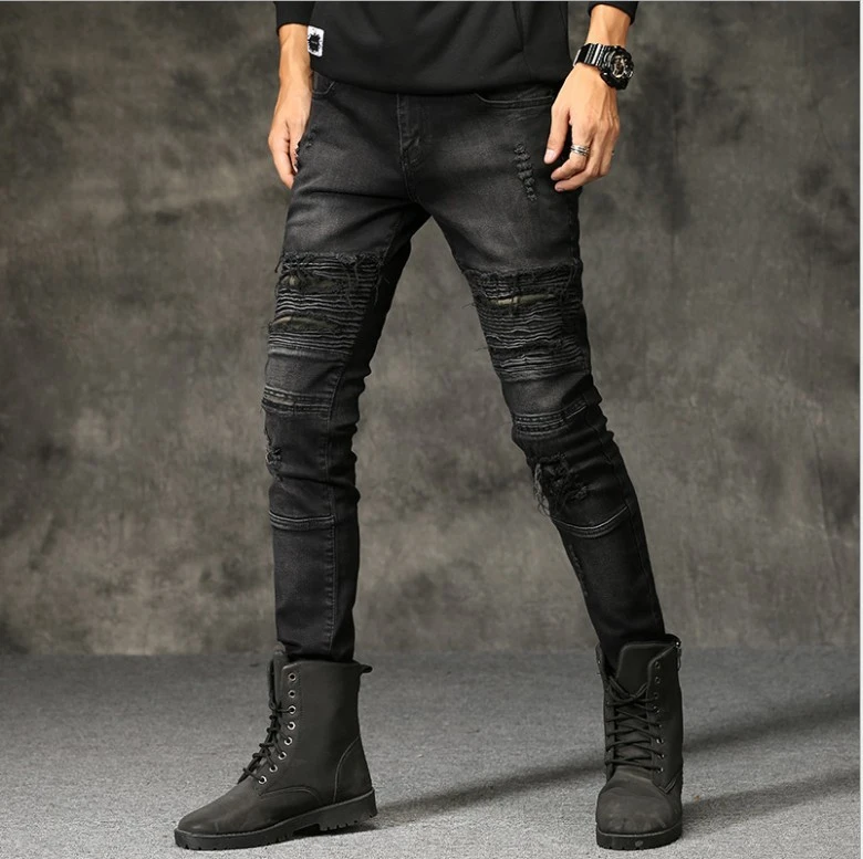 Ripped Jeans Men's Slim Fit Versatile Elastic Trend Slimming Skinny Men's Pants