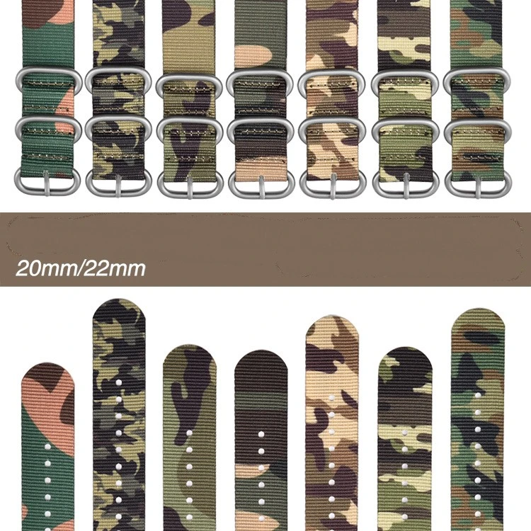 Hair Premium Steel Ring Camo Nylon Watch Band 20mm22mm Integrated Watch Band