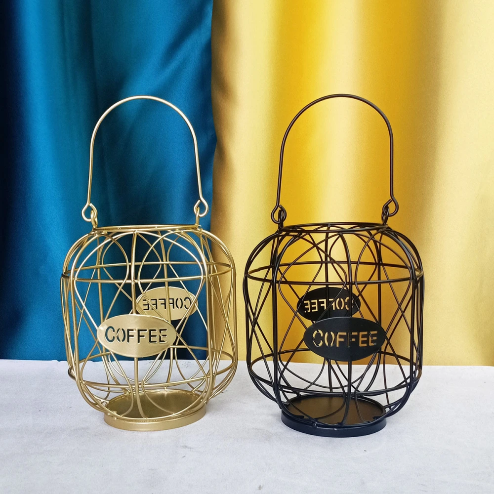 Iron Lantern Shaped Coffee Bean Storage Basket Electroplating Spray Gold Iron Wire