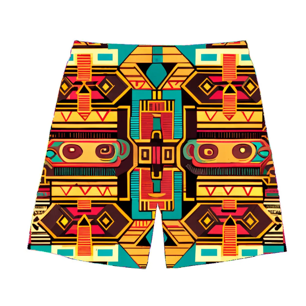 New men's beach pants, creative pattern custom pants, contrast color beach pants, cool shorts