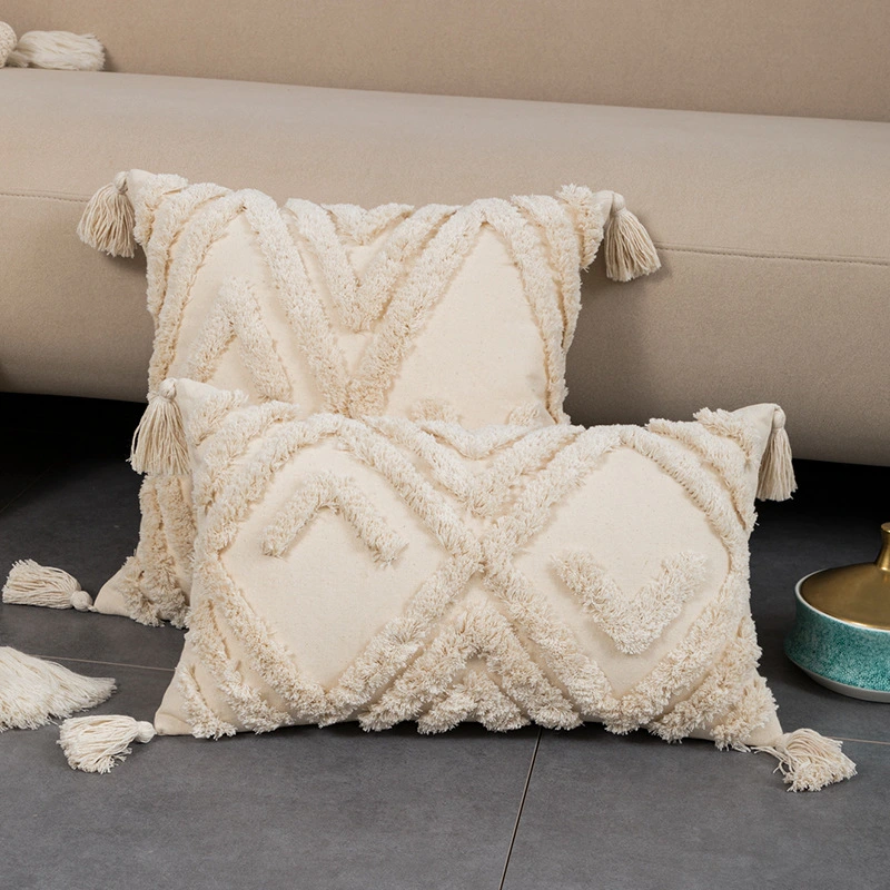 Home Fashion Bohemian Cotton Tufted Embroidery Pillowcase