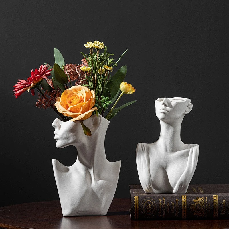 3D Vase Silicone Mold Abstract Style Face European Half Body Home Decoration Flower Arrangement Decoration Plaster