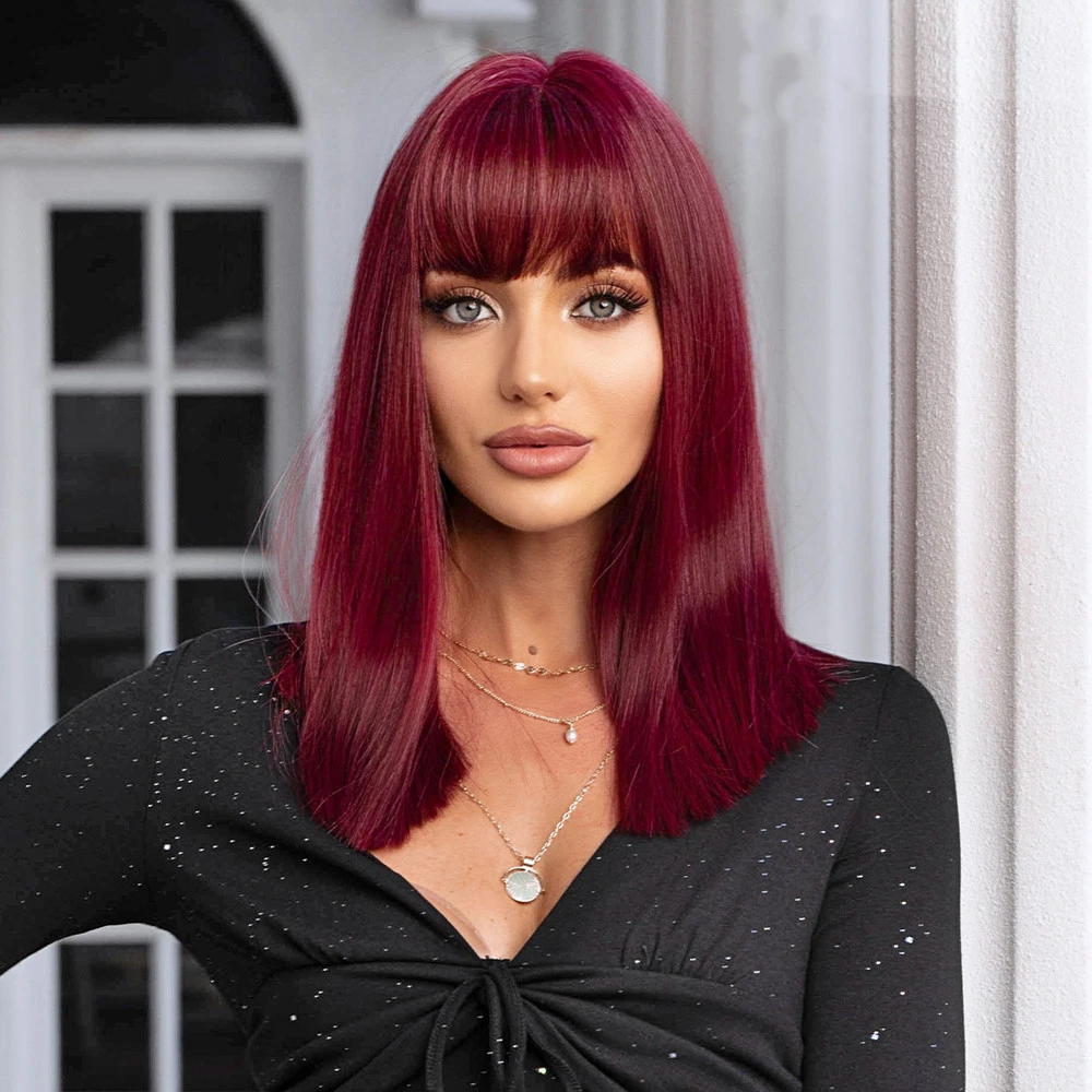 Fashion Wine Red Fringe Wig