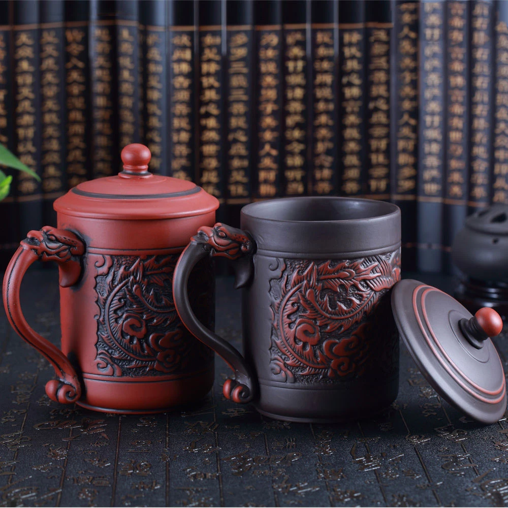 Chinese Embossed Dragon And Phoenix Tea Cup