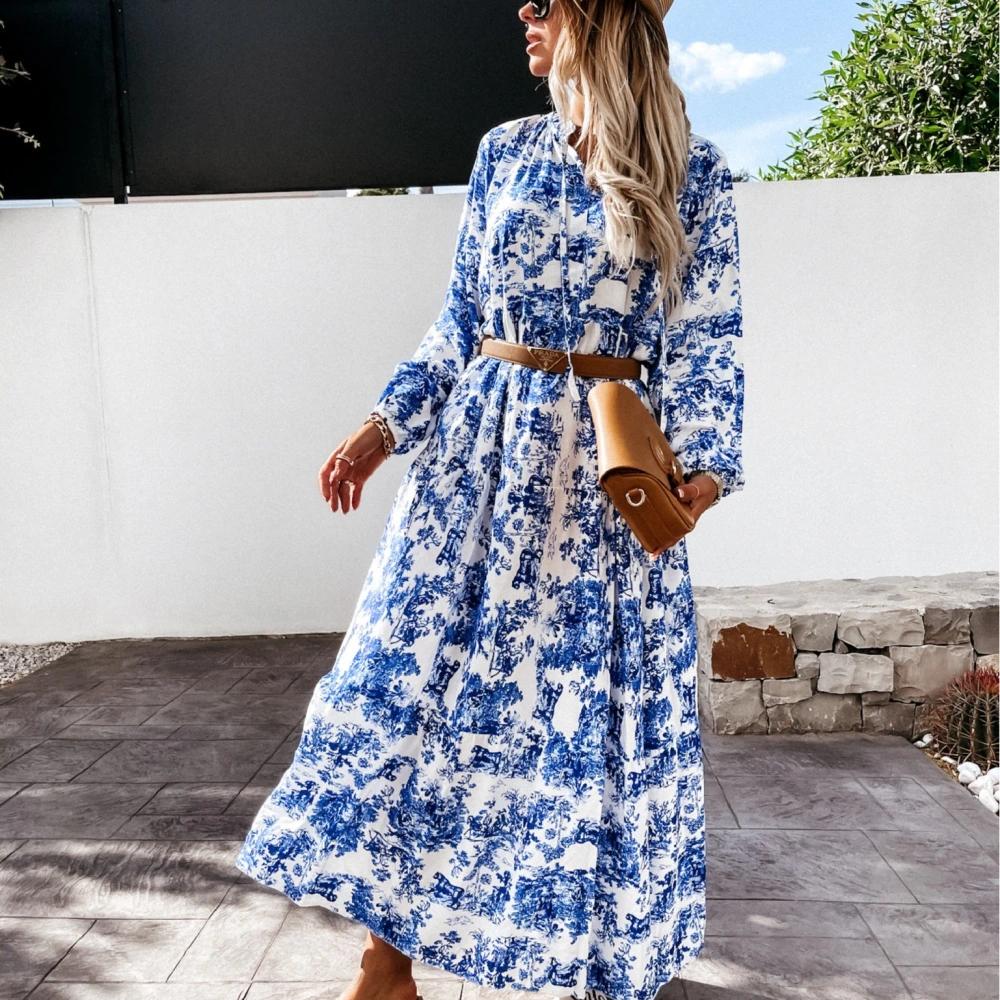 Ladies Fashion V Neck Printed Dress