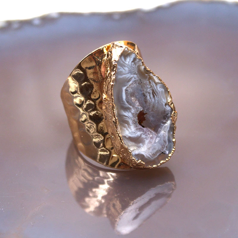 Women's Natural Agate Crystal Ring