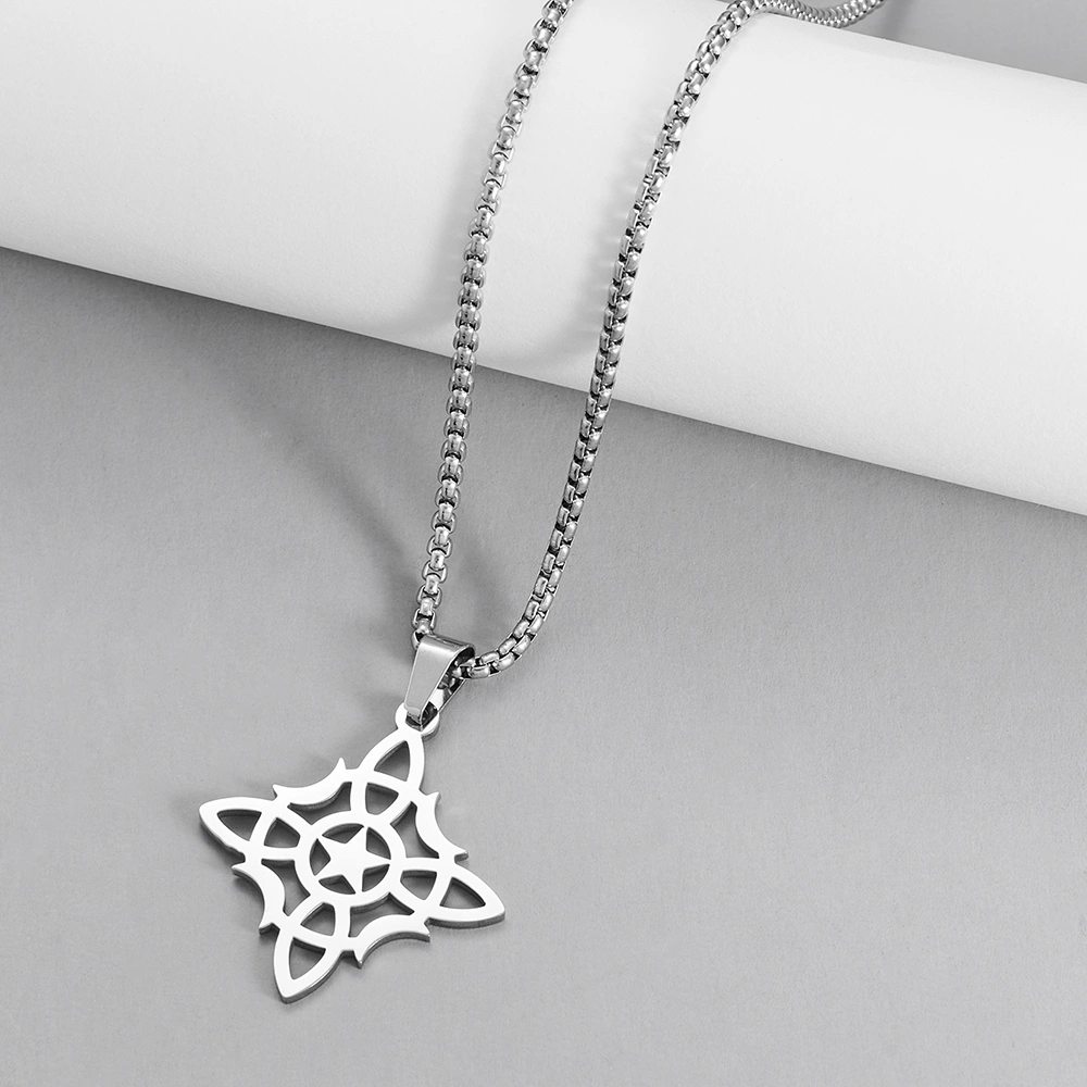 Stainless Steel Irish Celtic Knot Pendant Necklace Geometric Witchcraft Ethnic Jewelry