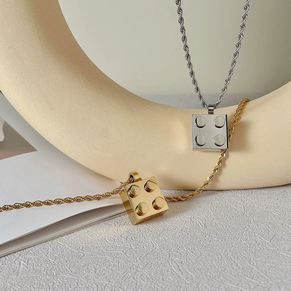 Square Building Block Pendant New Year Gift Necklace