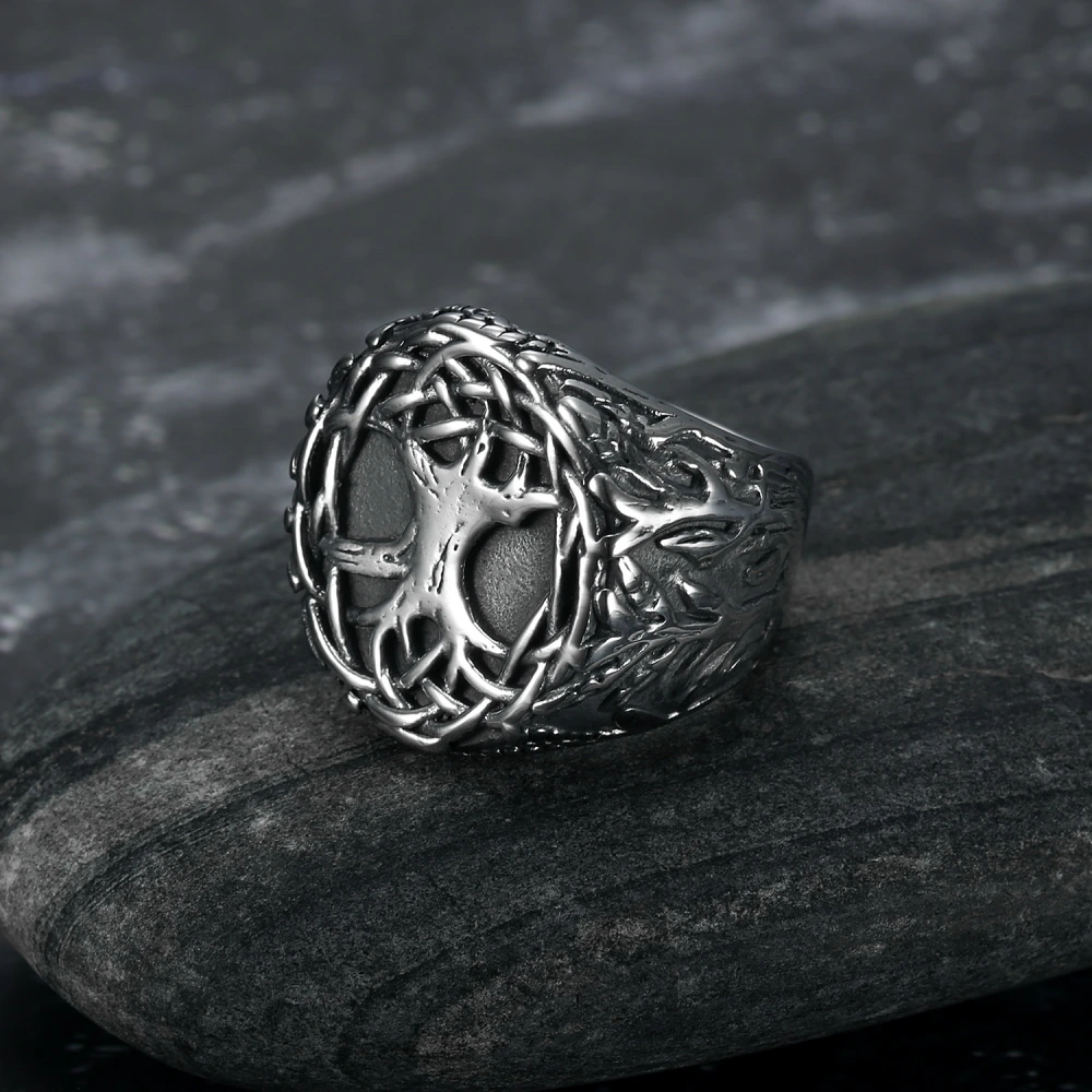 European And American Style Lucky Tree Titanium Steel Men's Ring