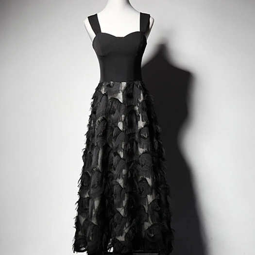 Slim Double Shoulder Bra Black Temperament Small Evening Dress