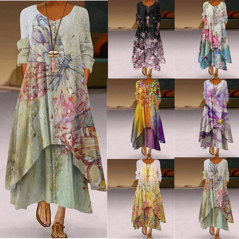 Women's Irregular Hem Long Sleeve Dress