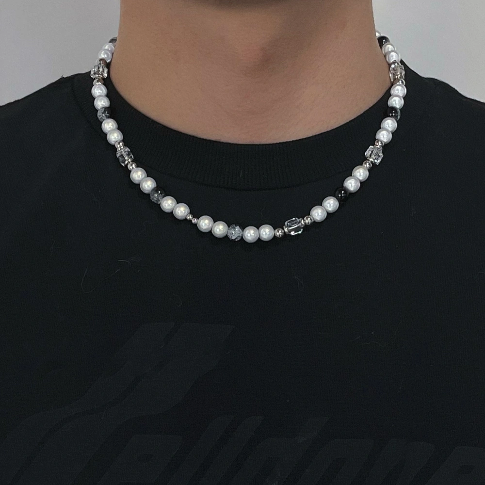 Men's Trendy Simple Reflective Pearl Mosaic Necklace