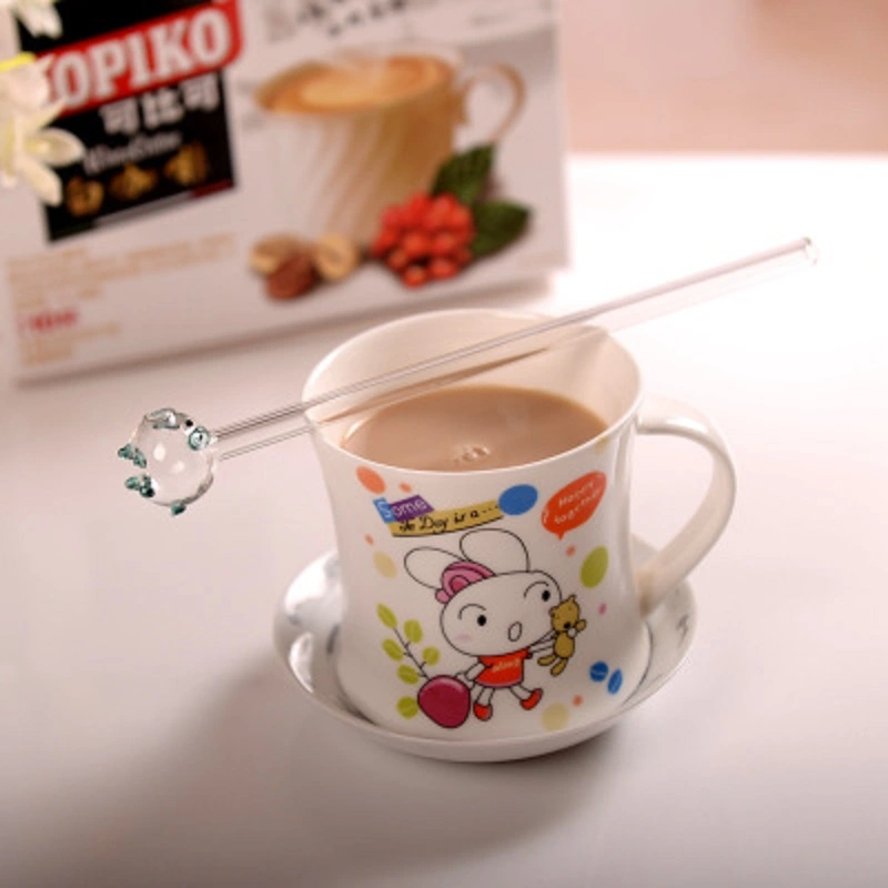 Cute Piggy Cartoon Animal High Borosilicate Glass Juice Milk Drink Straws