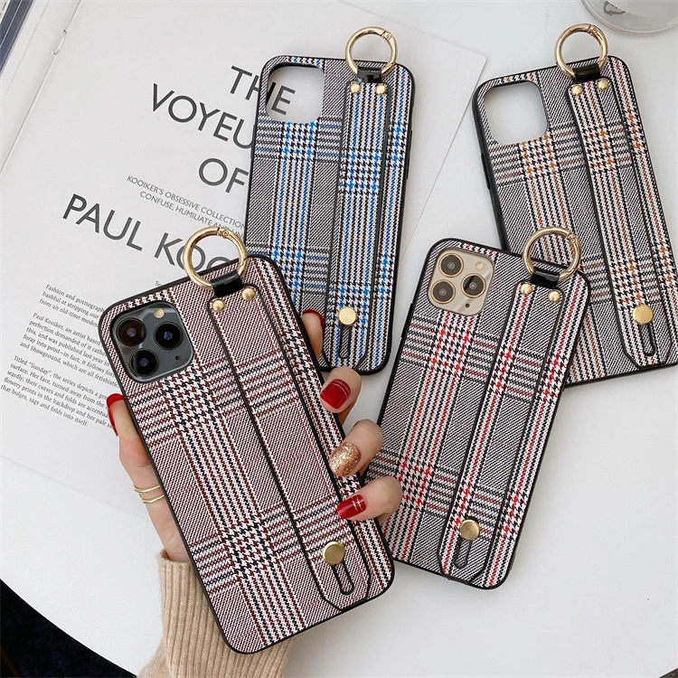 Cute Retro Plaid Wrist Strap Bracket Phone Case