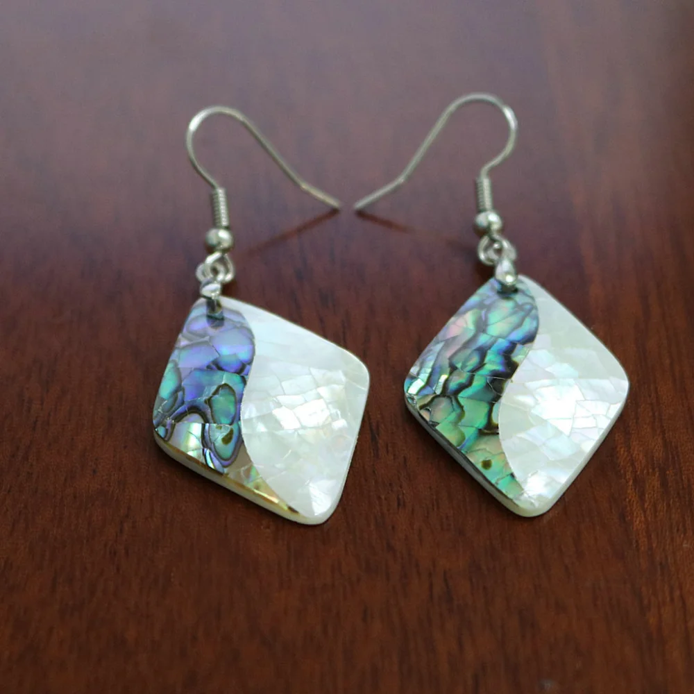 Prismatic White And Green Abalone Shell Earrings