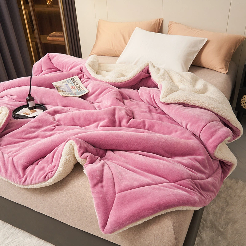 Double Layer Thick Lamb Fleece Blanket Solid Color Composite