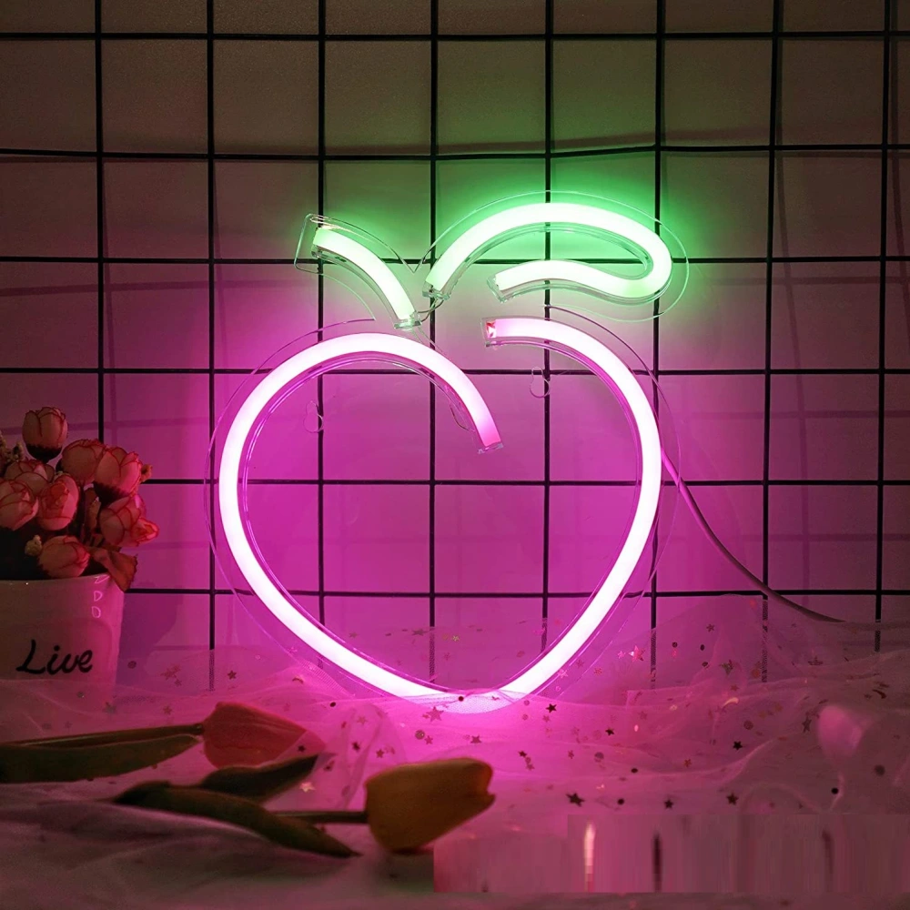 LED Transparent Back Plate Neon Peach Fruit Series Wall Hanging Decorative Lamp