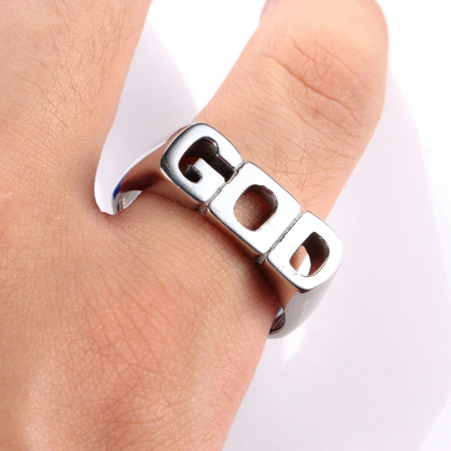 Stainless Steel Letter Ring Simple GOD Titanium Ring