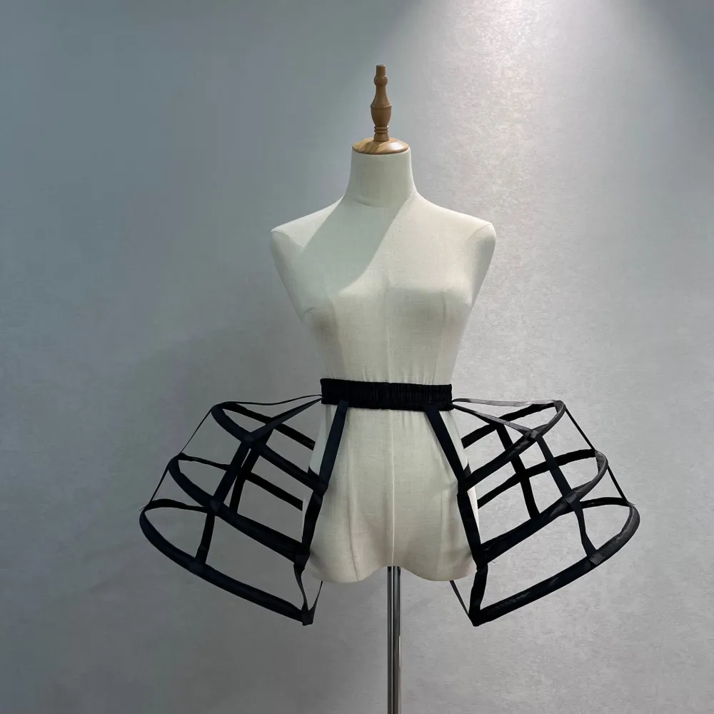 Three-storey Hollowed Out Black And White Bird Cage Skirt