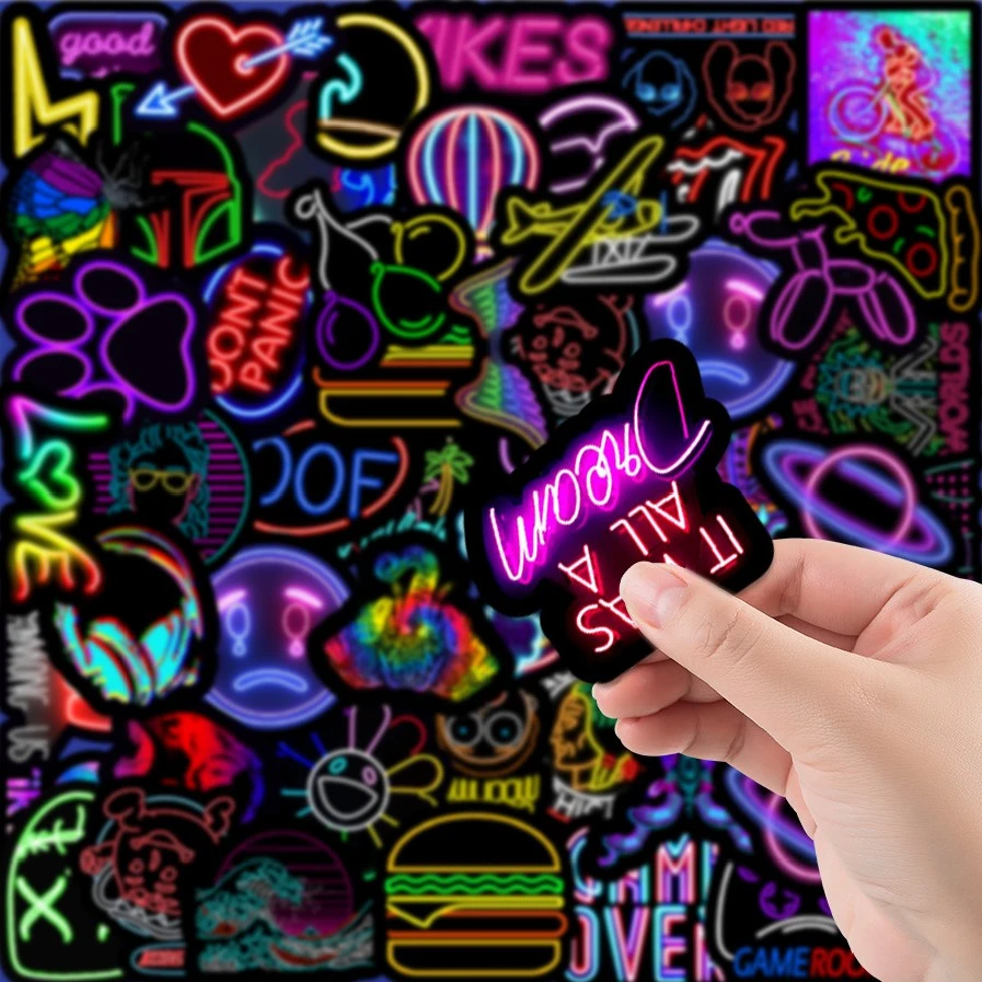 50 New Neon Car Mobile Phone Kettle Creative Stickers