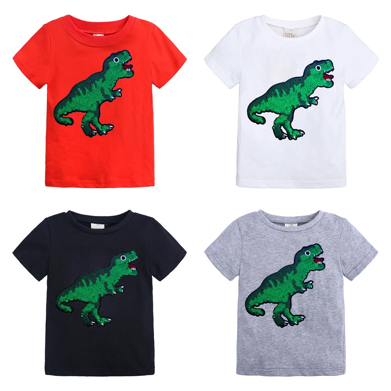 Children's Round Neck Shirt Short Sleeve Cartoon Sequins T-shirt