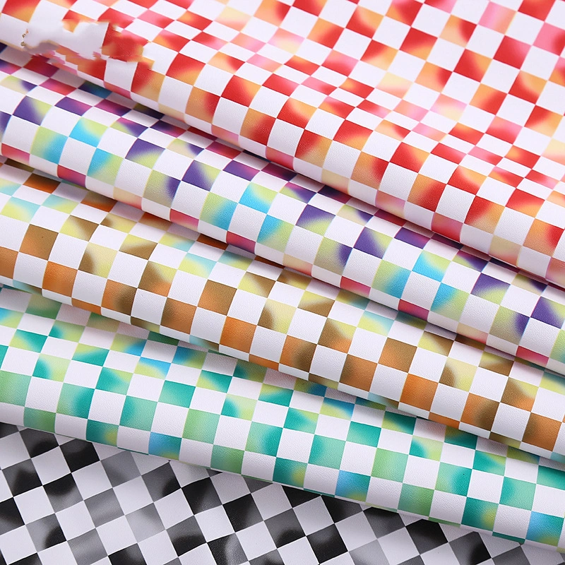 Fashion PVC Leather Printed Checkered Fabric