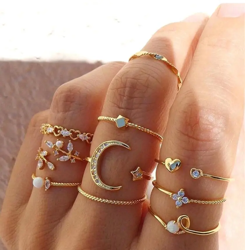 Ring Opening Black Joint Ring Set 5 Piece Set Snake Dark System Ring Interfinger