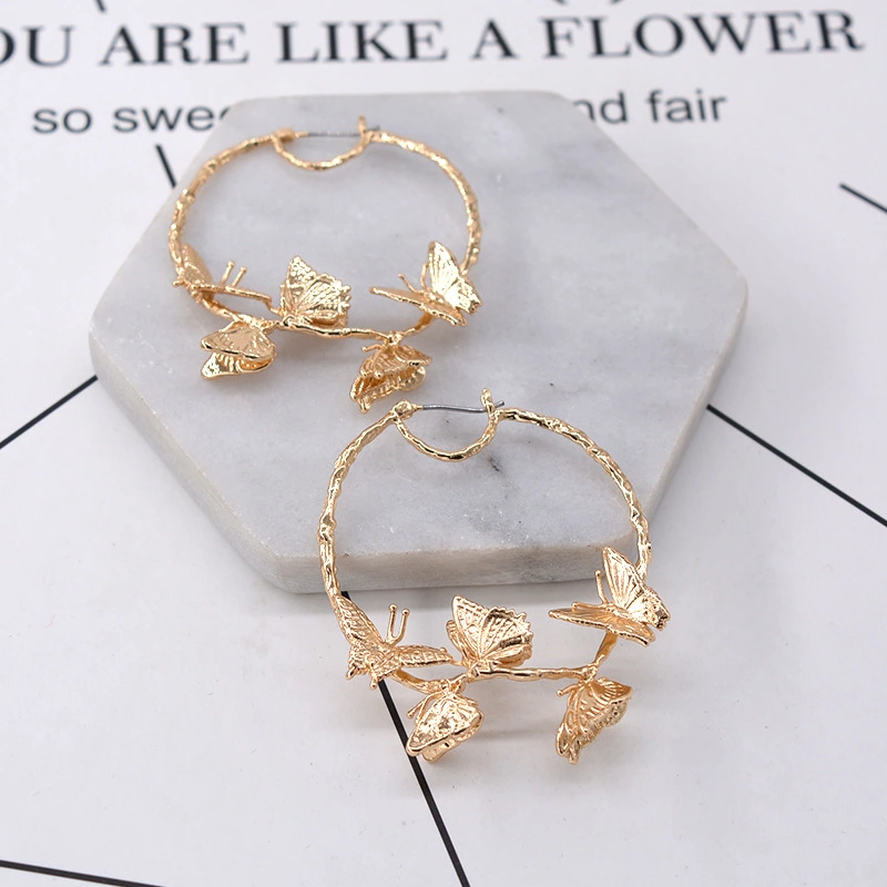 Women's Temperament Butterfly Large Circle Hoop Earrings