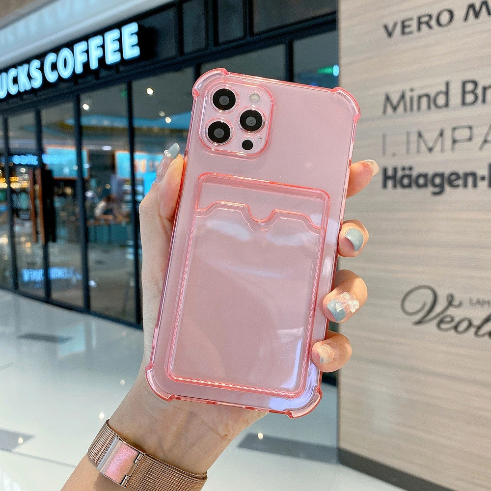 Solid Color Card Holder Silicone Soft Shell Phone Case