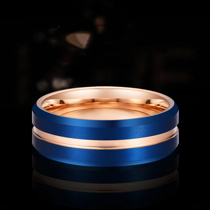 Electroplated Blue Gold Men's Tungsten Steel Ring