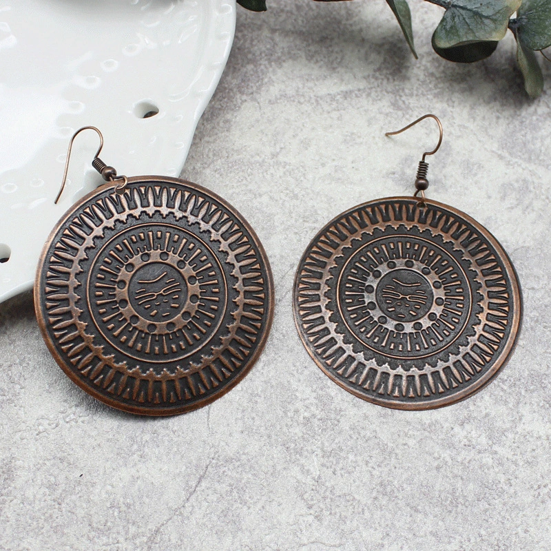 Antique Alloy Coin Carved Bohemian Earrings