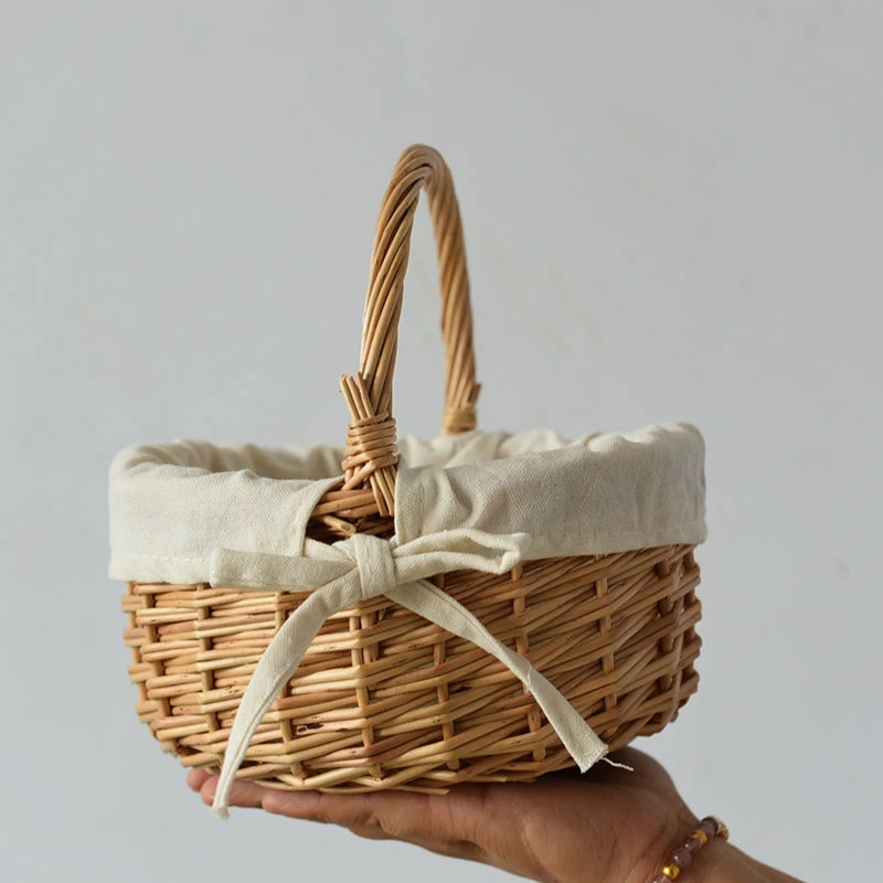 Portable Basket Mini Cloth Lined Rattan