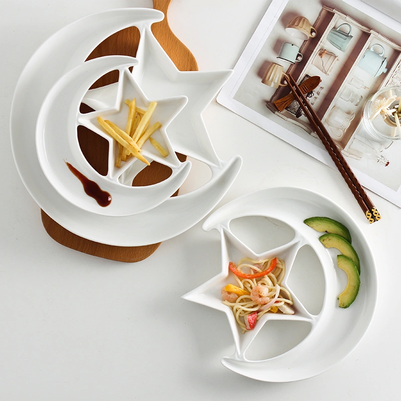 Pure White Ceramic Creative Star And Moon Dessert Plate