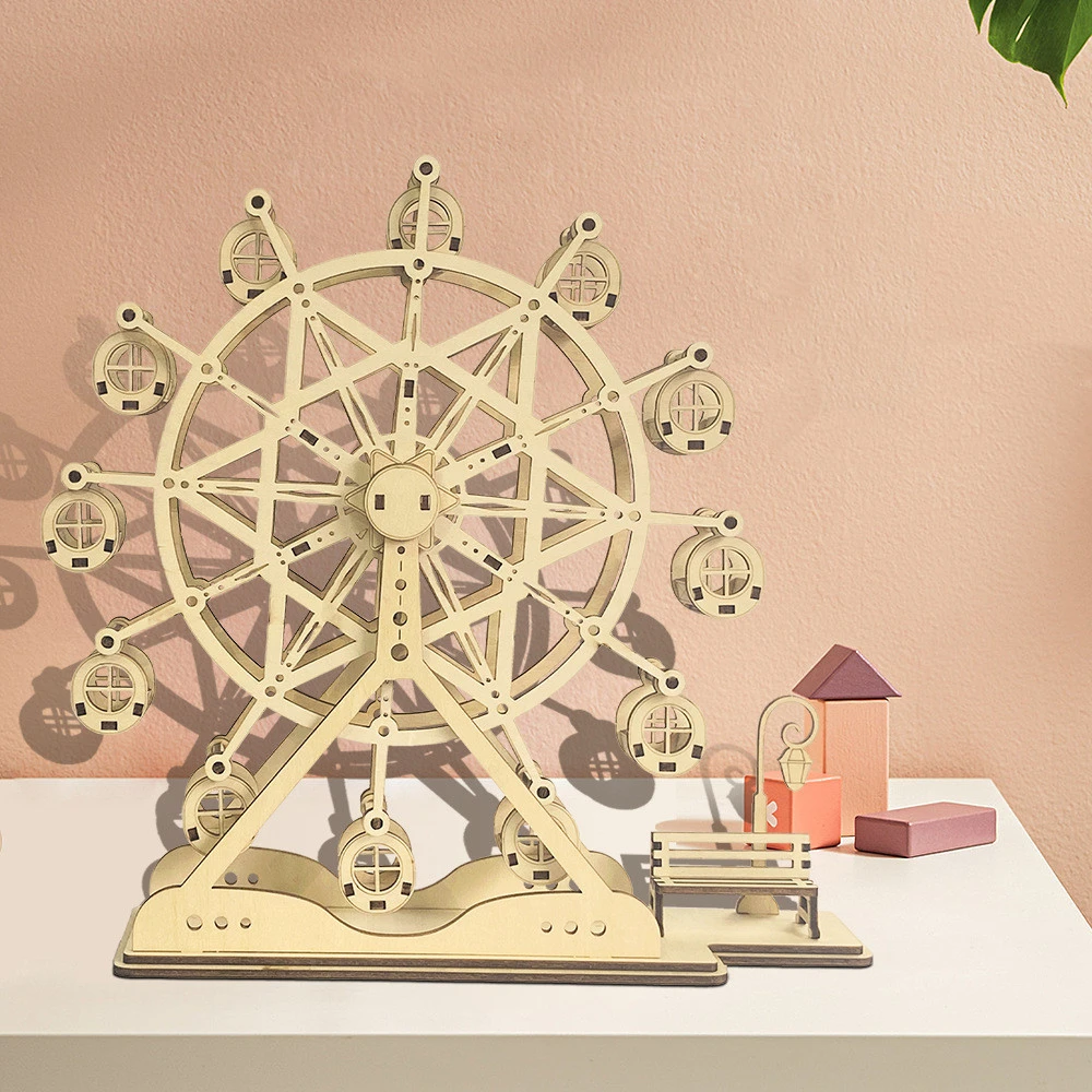 Hand Assembled Ferris Wheel Shape Wooden 3D Stereo Puzzle