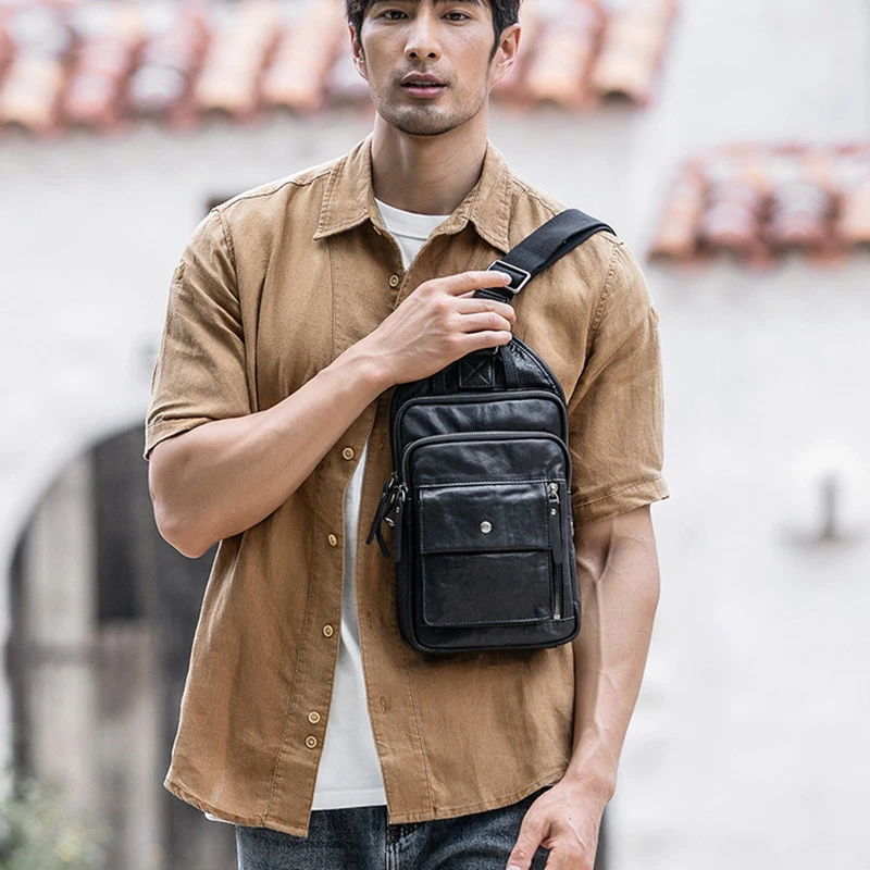 Genuine Leather Casual Men's Top Layer Chest Bag