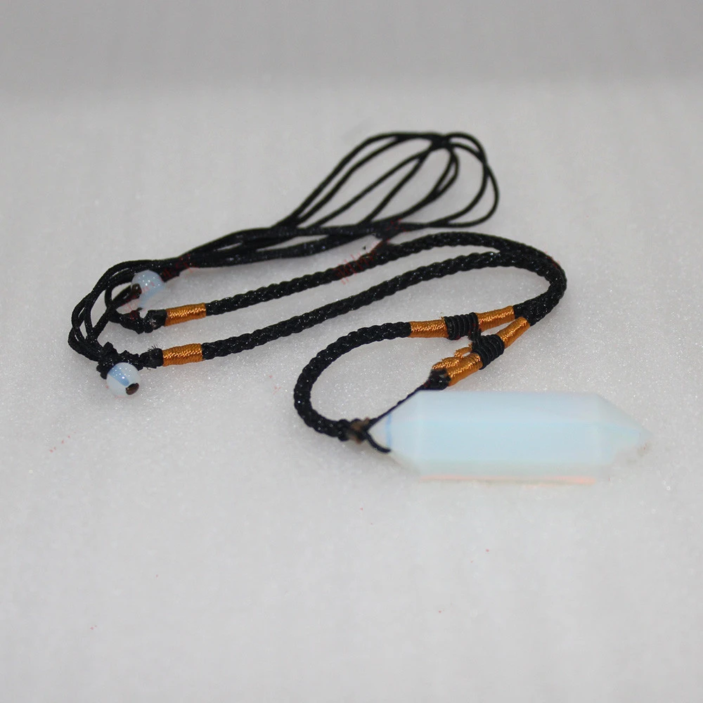 Natural Opal Double-pointed Hexagonal Prism Crystal Column Faceted Pendant