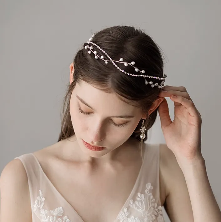 Pearl Diamond Chain Bridal Wedding Headdress