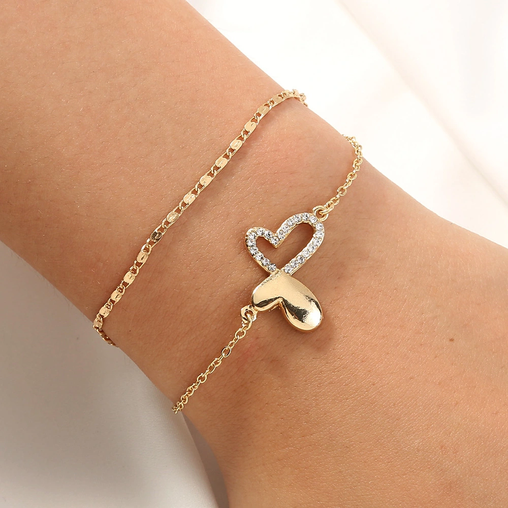 Simple And Light Luxury Butterfly Double Layer Hollow Jeweled Bracelet