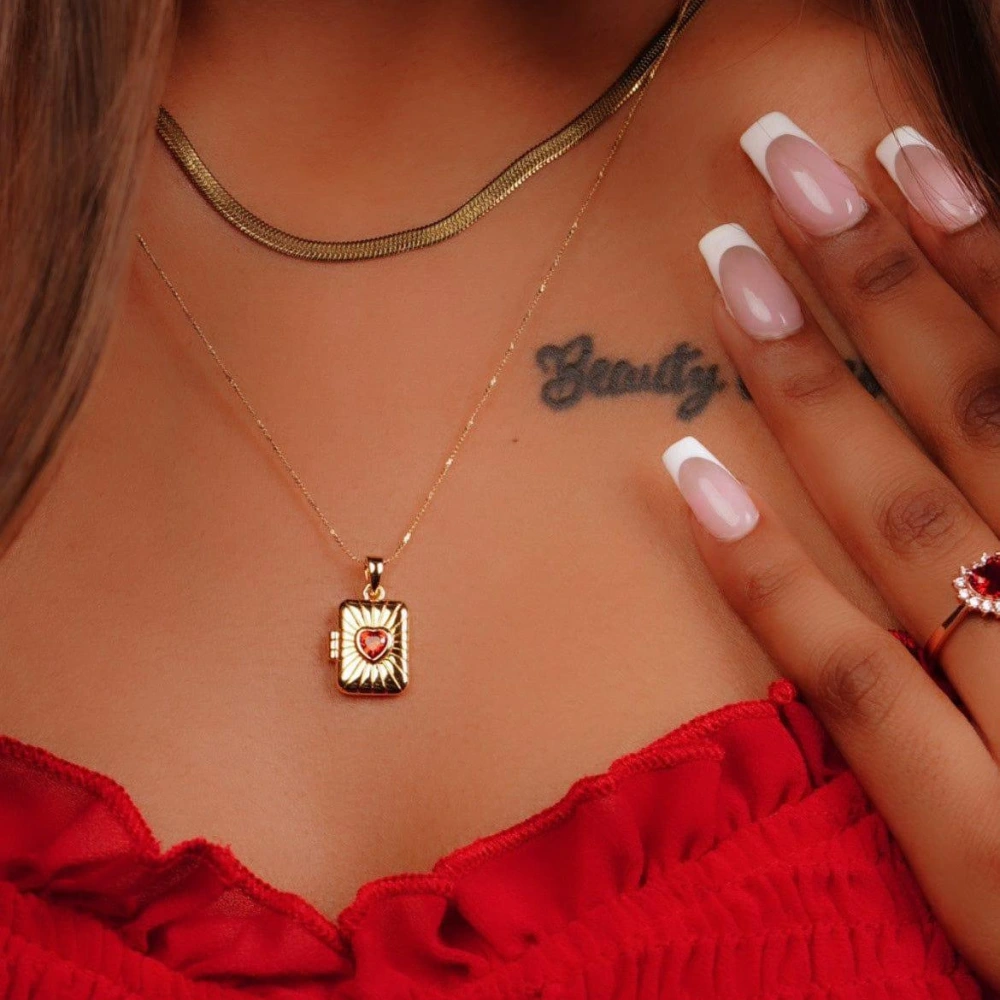 Vintage Heart Lock Photo Box Necklace