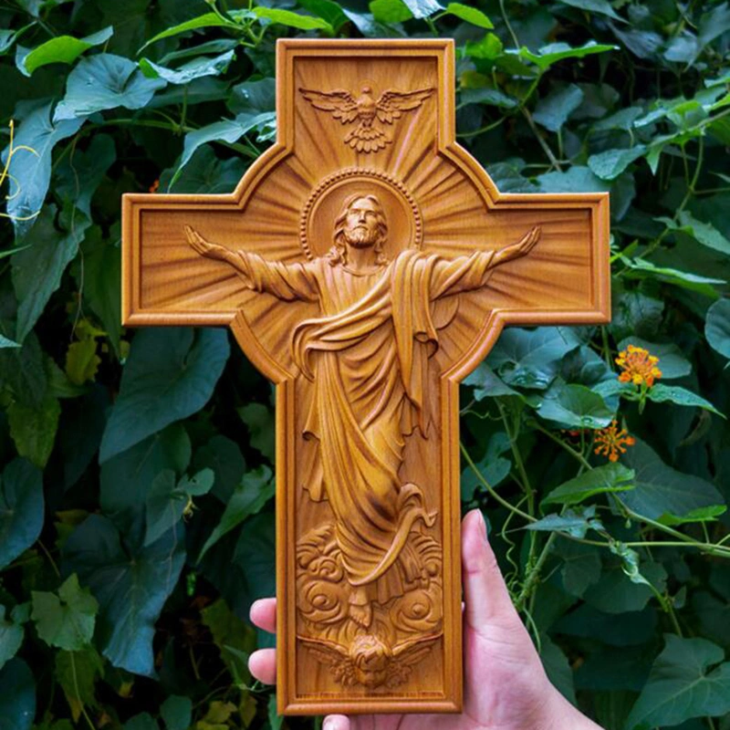 Handicrafts Ascending Wooden Cross Home Church Wood Carving