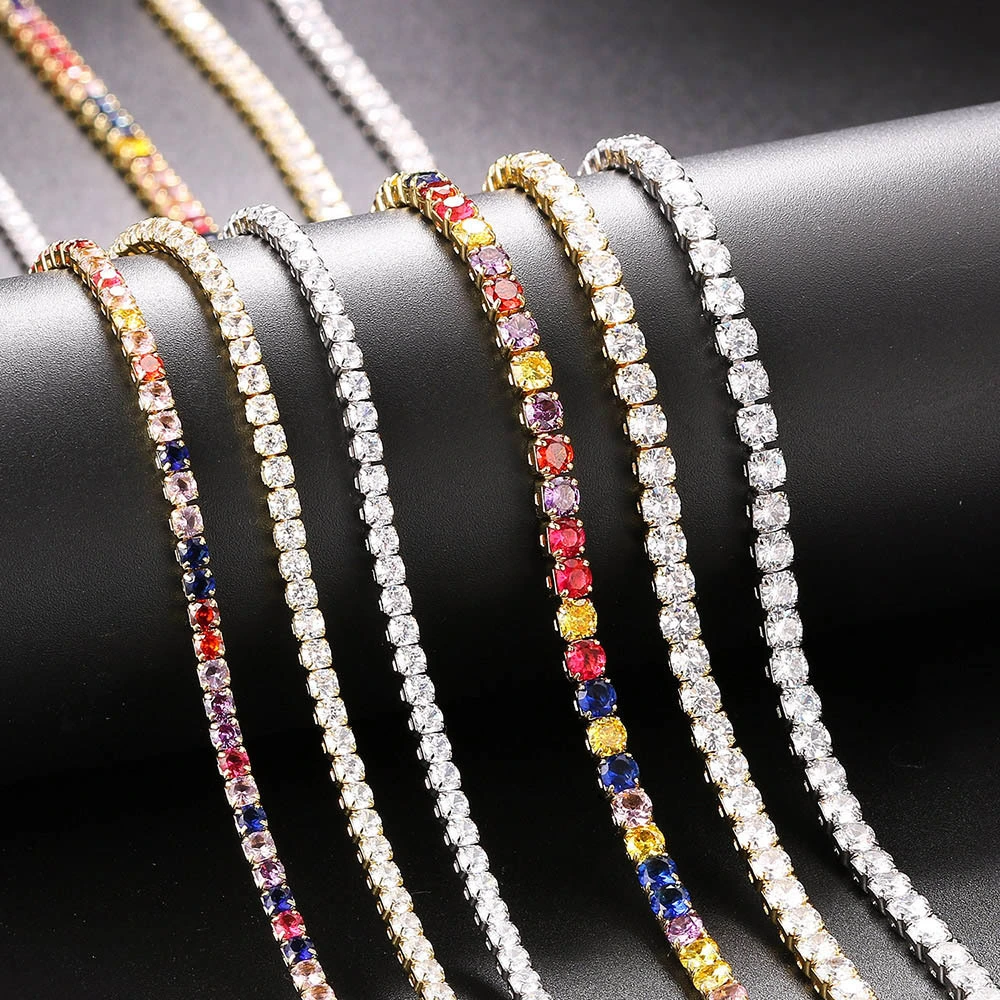 Zircon Tennis Chain Men's And Women's Full Diamond Necklace Accessories