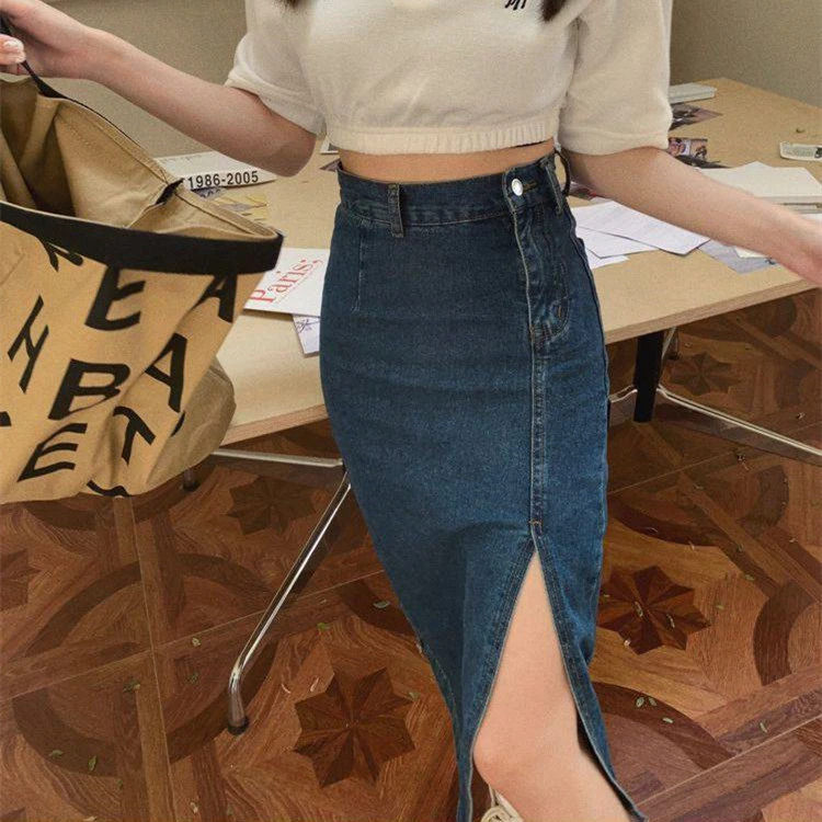 Women's Summer Thin Vintage Split Denim Skirt