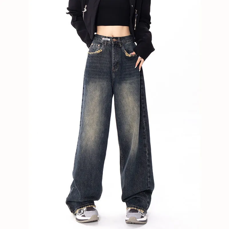 Individualized High Waist Drape Wide Leg Jeans