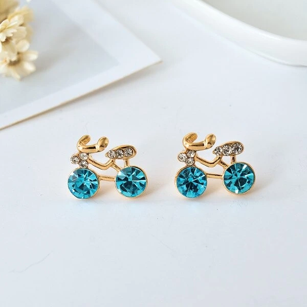 Cycolinks Golden Crystal Stud Bicycle Earrings Has 3 colors so add 3 SKU's Blue Red Bronze