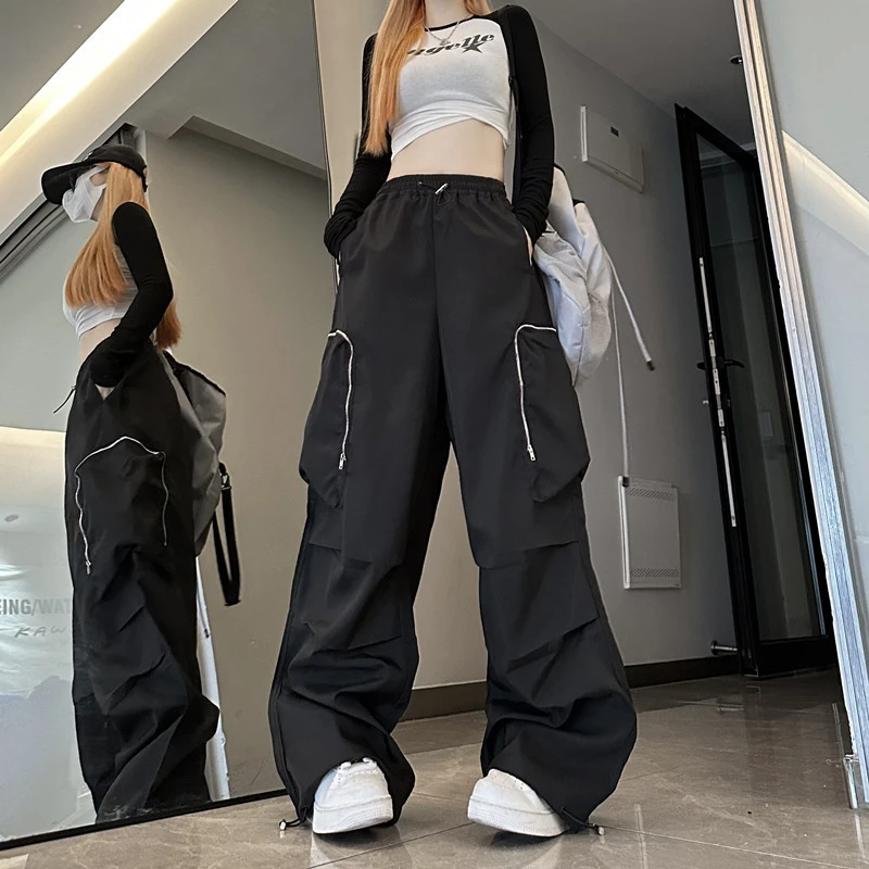 Black Work Casual Women's Straight Loose Pants