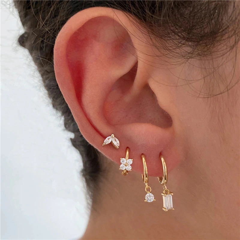 Geometric Horse Eye Flower Zircon Temperament Stacked Ear Accessories Set