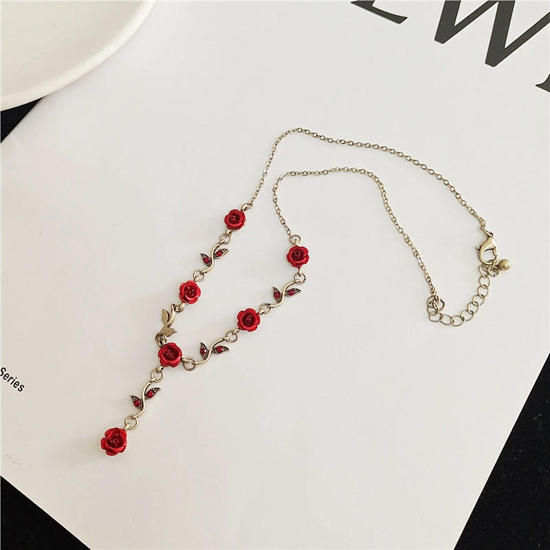 Women's Fashion Vintage Rose Flower Bracelet Necklace Earrings Set