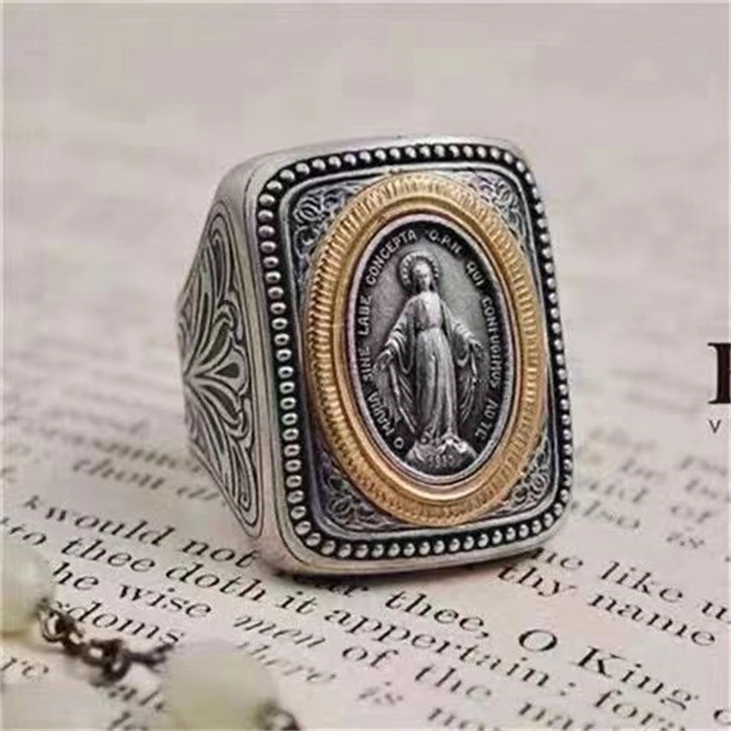 925 Silver Handmade Ring Retro Faith Holy Brand Ancient Coins