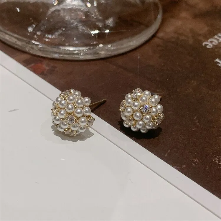 Refined Zircon Pearl Ball Earrings