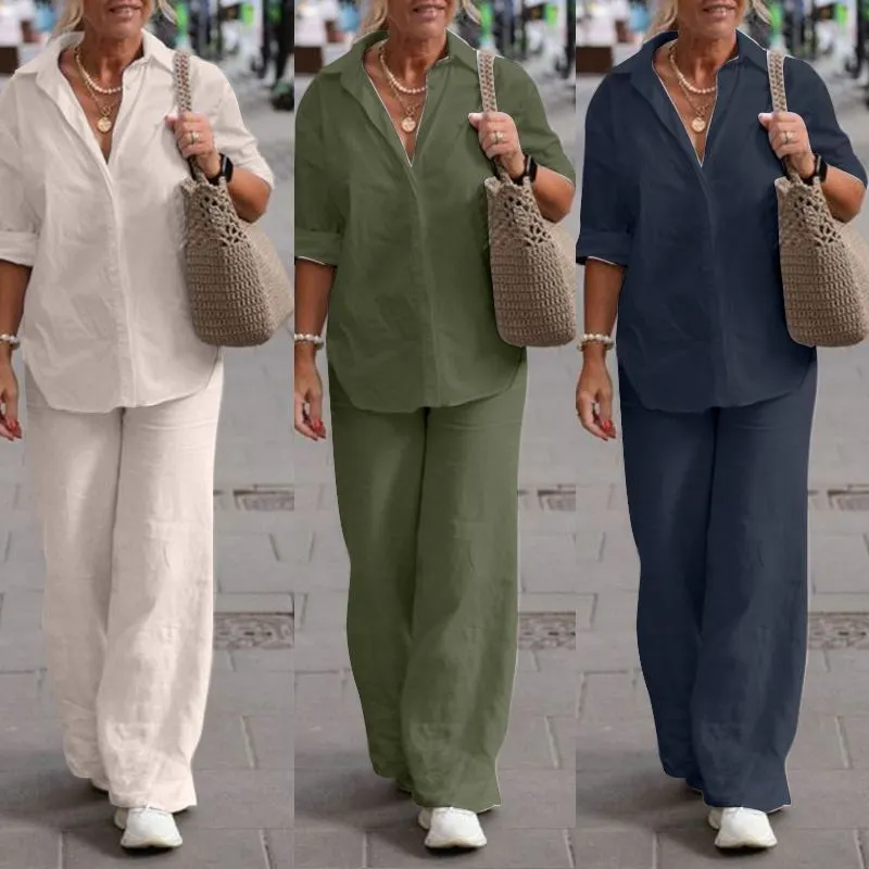 Spring And Autumn Casual Solid Color Pants Wide Leg Suit